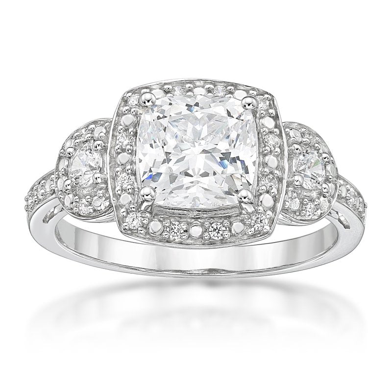 Sterling Silver 3 Stone White Diamond Style Ring - Hypoallergenic Gift Jewelry