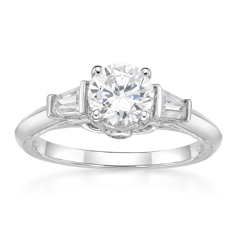 Sterling Silver 3 Stone White Diamond Ring - Hypoallergenic Engagement Jewelry