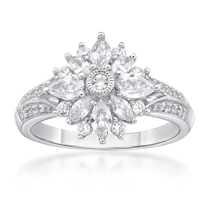 Sterling Silver White Diamond Ring - Hypoallergenic Fine Jewelry Gift