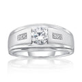 Sterling Silver Men's Ring with Simulated White Diamonds - Classic Style
