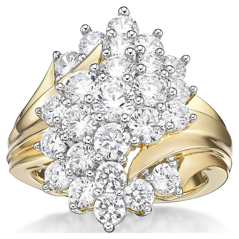 Sterling Silver and 14K Gold-Plated White Diamond Ring - Adjustable Sizes