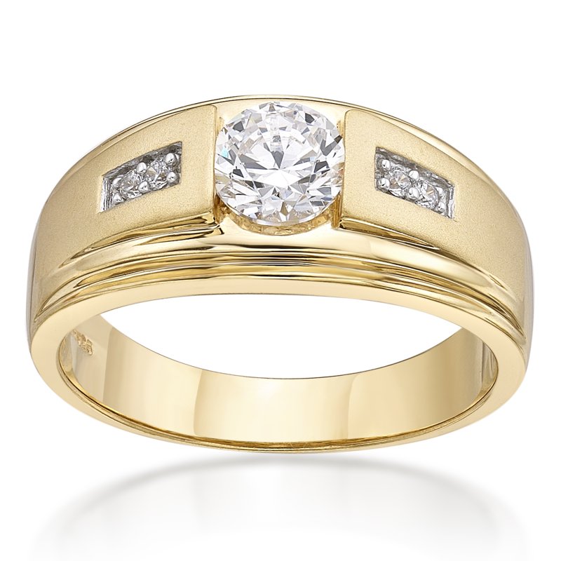 Sterling Silver Men’s Ring with 14K Gold Plating & White Simulated Diamond