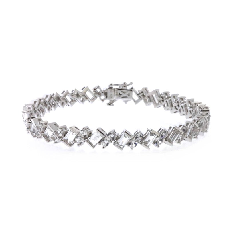 Sterling Silver Simulated Diamond Tennis Bracelet 7.25 Inch with Double Lock