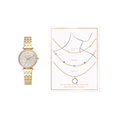 Women's Gold Tone Bracelet Watch & 3-Piece Layered Necklace Set - Elegant Jewelry Gift
