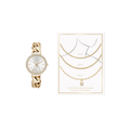 Women's Gold Tone Bracelet Watch & 3 Piece Layered Necklace Set – Elegant Jewelry Gift