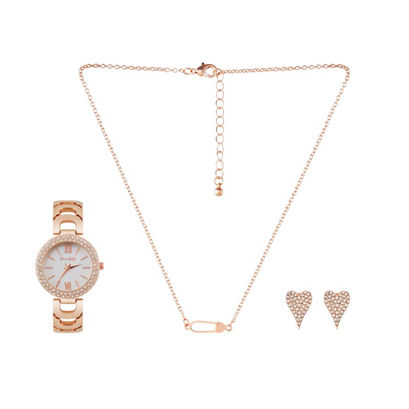 Rose Gold Ladies Watch Set with Necklace and Earrings - Holiday 2022