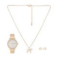 Ladies Gold Metal Strap Analog Watch with Necklace & Earrings Set - Holiday 2022