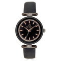 Women's Crystal Accent Watch with Gunmetal Tone Bezel and Black Strap - Elegant Ladies Timepiece