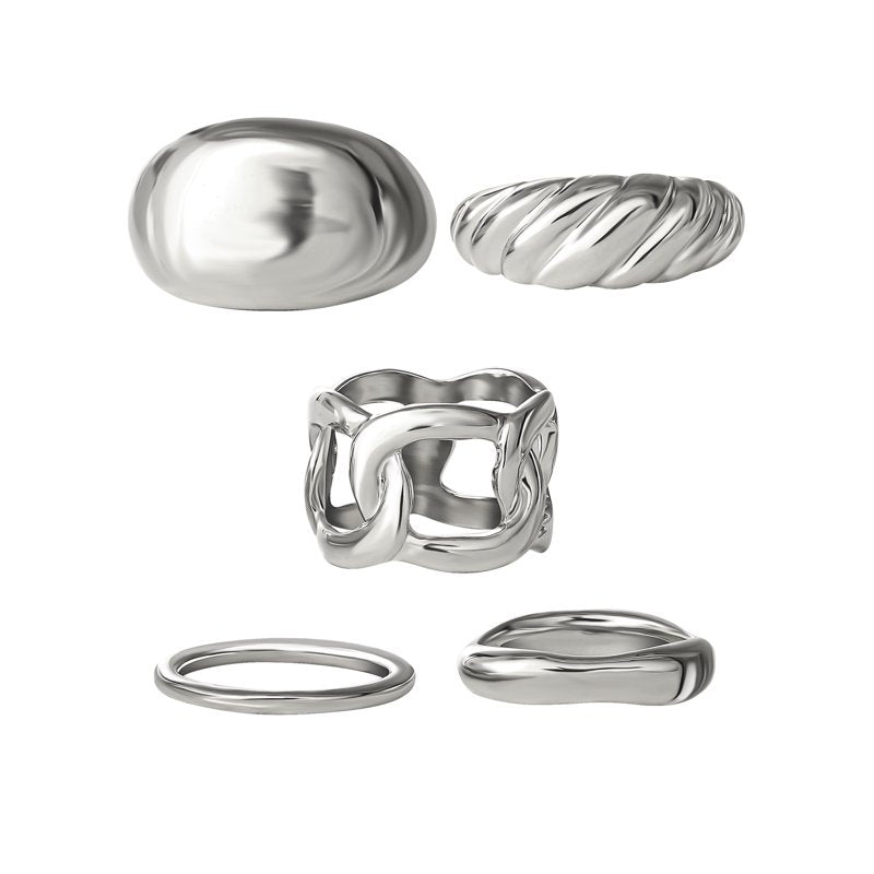 Jessica Simpson Silver-Tone Ring Set for Women - 5 Piece, Textured & Sculpted Styles
