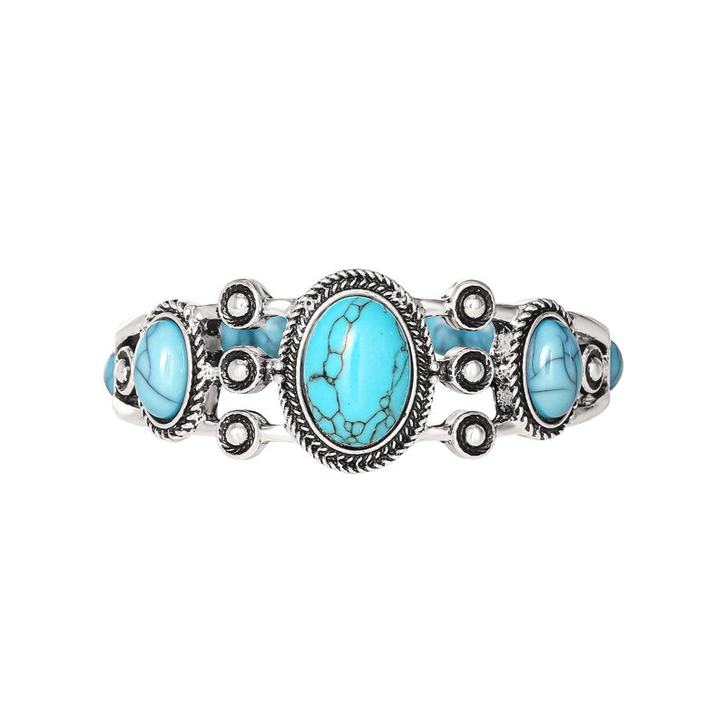 Women's Faux Turquoise Stretch Bracelet - Silver Tone Western Style