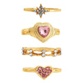 Gold-Tone Heart Rhinestone Ring Set for Women - 5 Pieces, Sizes 5-9