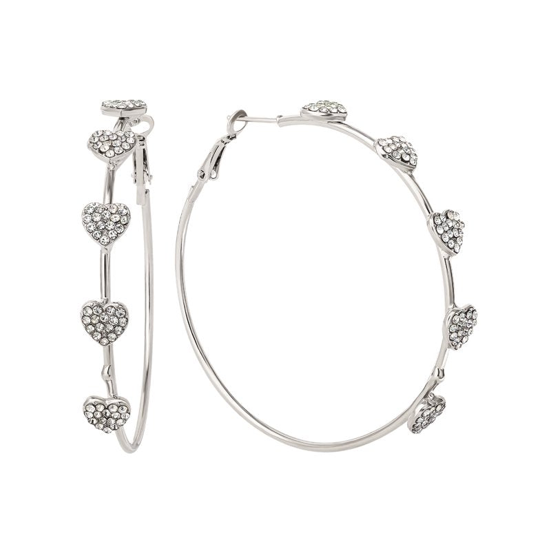 Women’s Silver-Tone Heart Stone Hoop Earrings - Jessica Simpson Jewelry