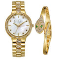 Ladies Crystal Accent Mother of Pearl Dial Bracelet Watch & Snake Bangle Set