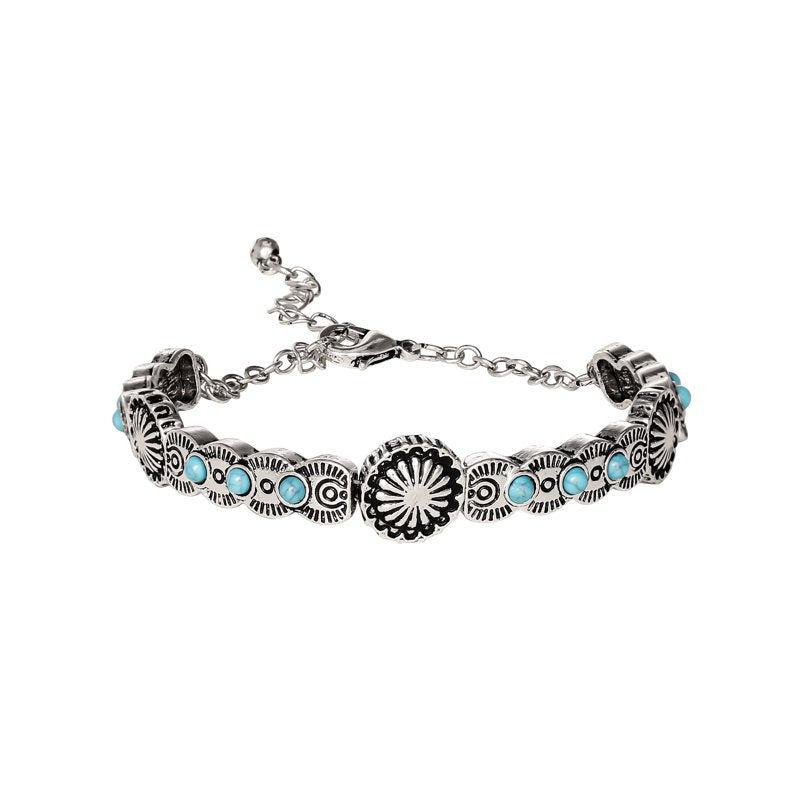 Women's Faux Turquoise Stone Bracelet - Silver Tone Adjustable Cuff