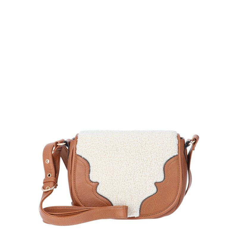 Jessica Simpson Women's Crossbody Handbag with Faux Shearling, Cognac