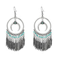 Women's Faux Turquoise Circle Feather Earrings - Boho Statement Jewelry