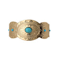 Women’s Gold-Tone Faux Turquoise Cuff Bracelet with Engraved Western Design