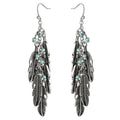 Women’s Feather and Faux Turquoise Dangle Earrings - Boho Style Jewelry
