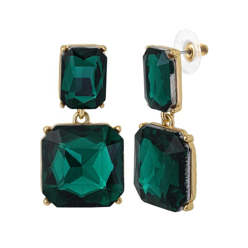Jessica Simpson Green Stone Drop Earrings Double Drop Statement Jewelry