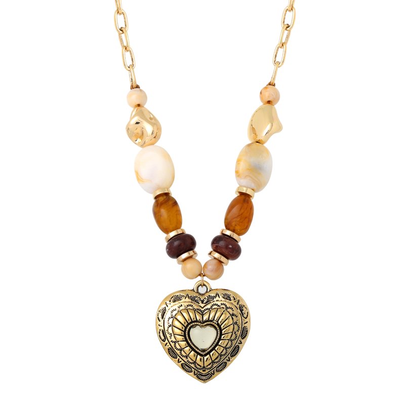 Jessica Simpson Gold-Tone Heart Necklace with Bead Details - Women's Jewelry