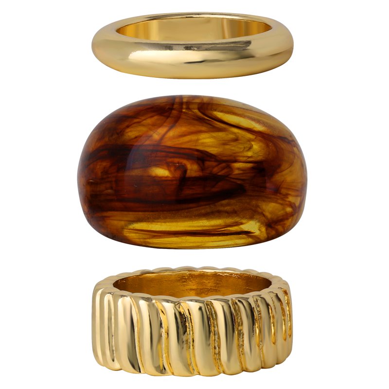 Jessica Simpson Women's Gold-Tone and Tortoiseshell Ring Set - 3 Pack