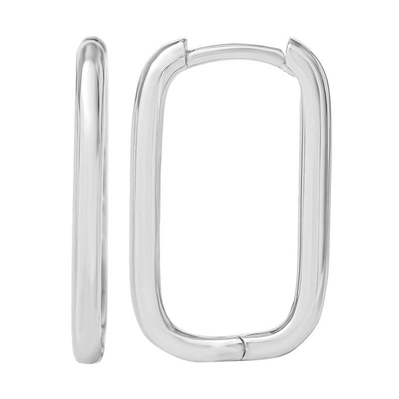 Jessica Simpson Women’s Sterling Silver Rectangular Hoop Earrings - Small, Lever Back