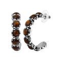Jessica Simpson Women's Silver Tone Brown Stone Hoop Earrings - Vintage Charm