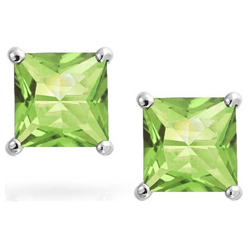 14K Solid White Gold Birthstone Stud Earrings - Princess Cut, 6mm