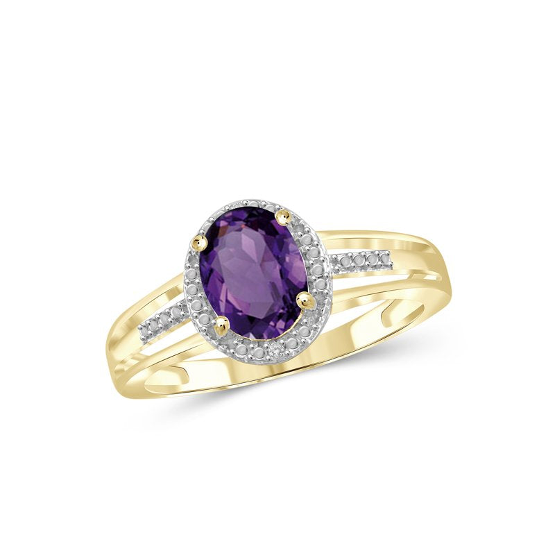 Amethyst and White Diamond Accent 14K Gold Over Silver Ring - Size 6