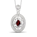 Sterling Silver Garnet Pendant with White Diamond Accent, 18-Inch Chain