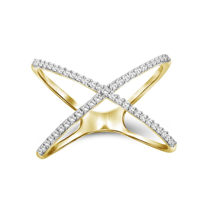 White Diamond Engagement Ring 14K Gold Plated Silver Cross Band - All Sizes