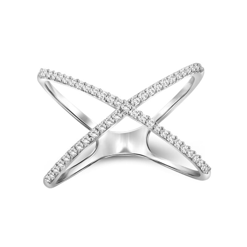Diamond Engagement Ring 1/7 Carat White Diamond Sterling Silver X Ring - Hypoallergenic