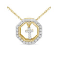 Diamond Cross Pendant Necklace for Women 14K Gold Plated Silver with Rope Chain