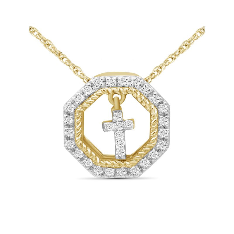 Diamond Cross Pendant Necklace for Women 14K Gold Plated Silver with Rope Chain