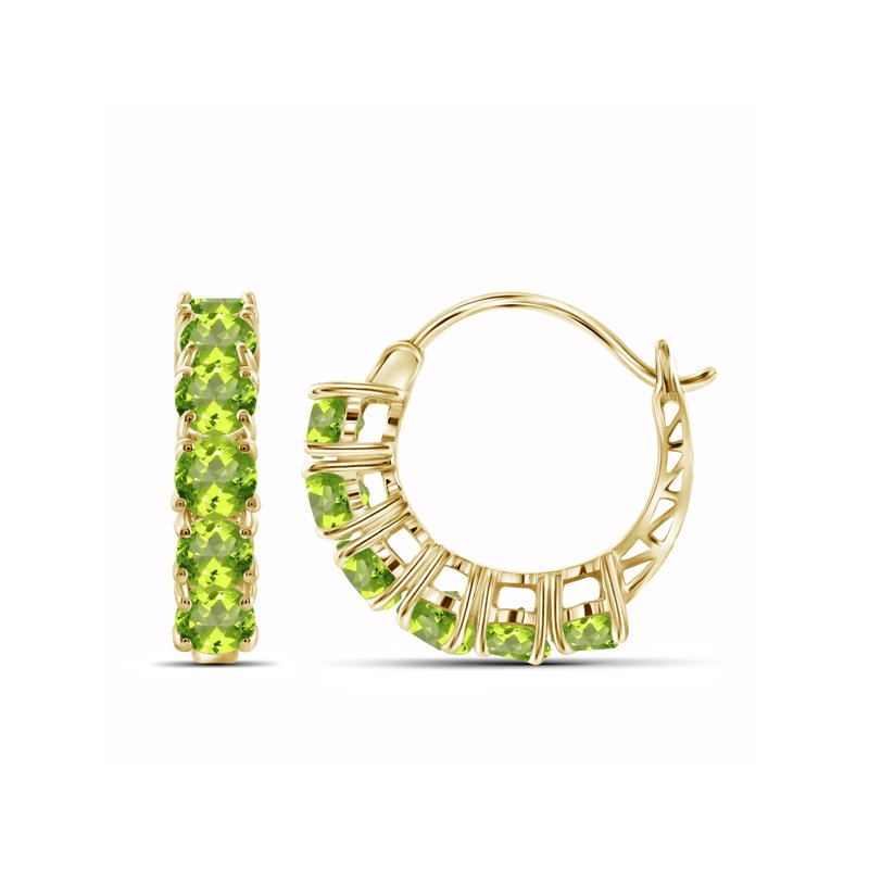 Peridot Hoop Earrings 3 CTW in Gold-Plated Silver Hypoallergenic Jewelry for Women