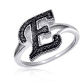 Black Diamond Initial Letter Ring - Sterling Silver Monogram Jewelry for Women