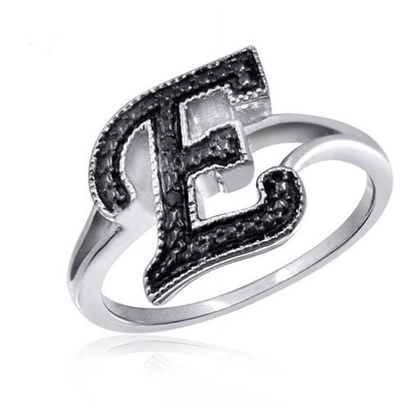 Black Diamond Initial Letter Ring - Sterling Silver Monogram Jewelry for Women