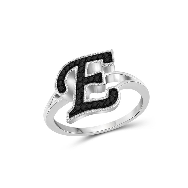 Black Diamond Initial Letter Ring for Women - Custom Sterling Silver Monogram Jewelry