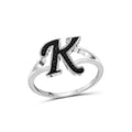 Personalized Initial Letter Ring with Black Diamonds - Sterling Silver Jewelry for Women