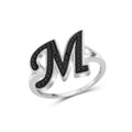 Black Diamond Initial Letter Ring - Custom Sterling Silver Monogram Jewelry for Women
