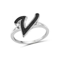 Personalized Black Diamond Initial Letter Ring - Sterling Silver Monogram Jewelry for Women