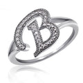 Sterling Silver Initial Letter Ring with White Diamonds for Women