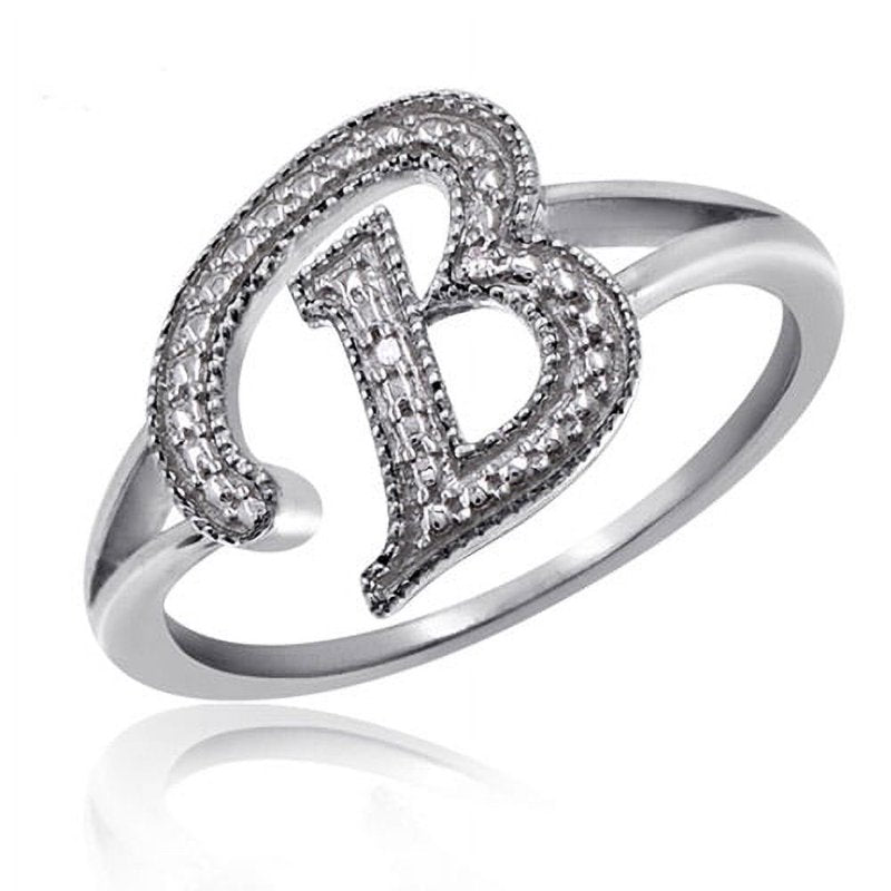 Sterling Silver Initial Letter Ring with White Diamonds for Women