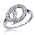 Initial Letter Ring with White Diamonds - Sterling Silver Monogram Jewelry for Women