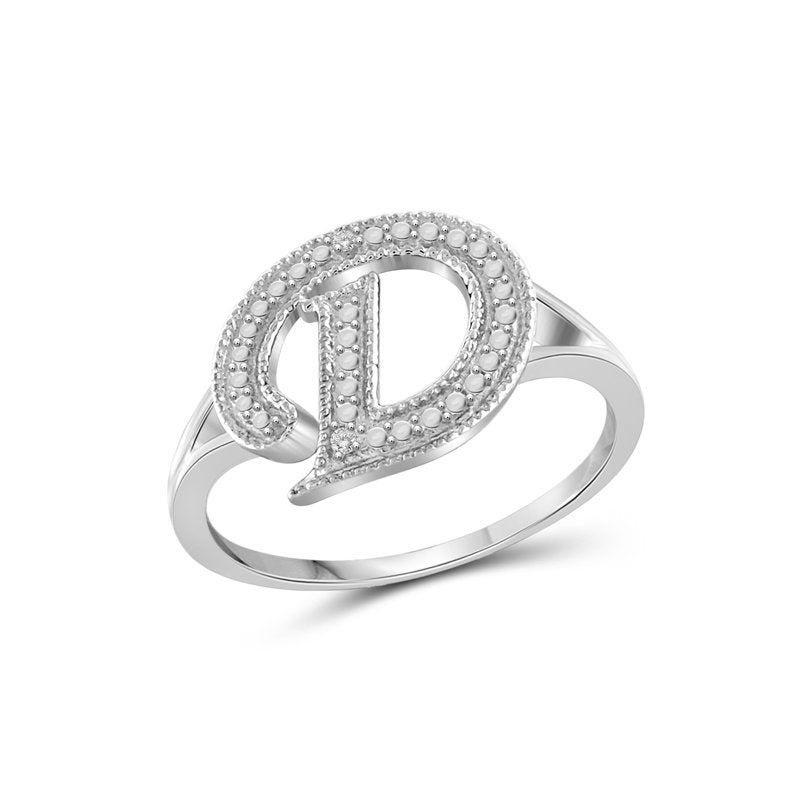 Initial Letter Ring with White Diamonds - Sterling Silver Monogram Jewelry for Women
