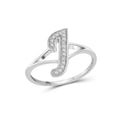 Personalized Initial Letter Ring with White Diamonds in Sterling Silver - Customizable Size