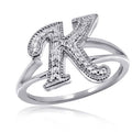 Initial Letter Diamond Ring for Women - Sterling Silver Monogram Jewelry
