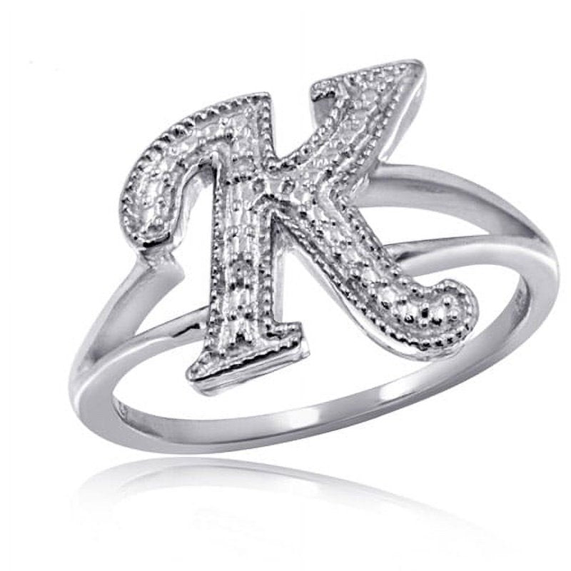 Initial Letter Diamond Ring for Women - Sterling Silver Monogram Jewelry