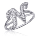 Initial Letter Ring with White Diamonds - Sterling Silver Monogram Jewelry for Women