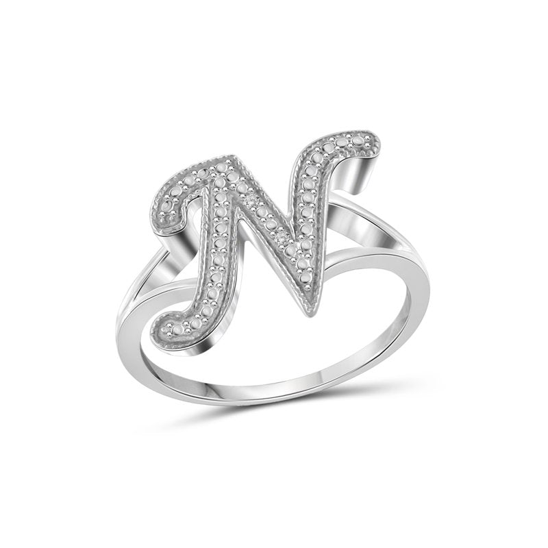 Initial Letter Diamond Ring for Women - Sterling Silver Monogram Jewelry
